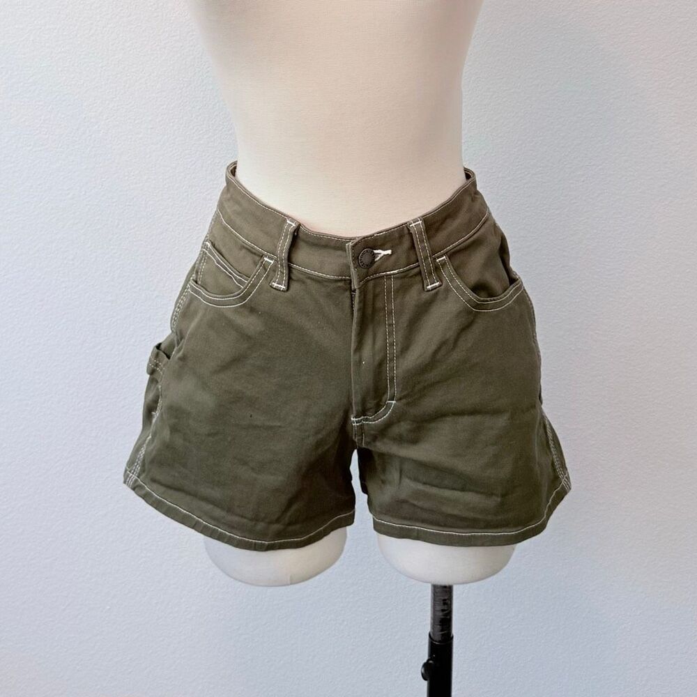 Dickies Green Khaki Shorts Cargo Patch Carpenter 26”